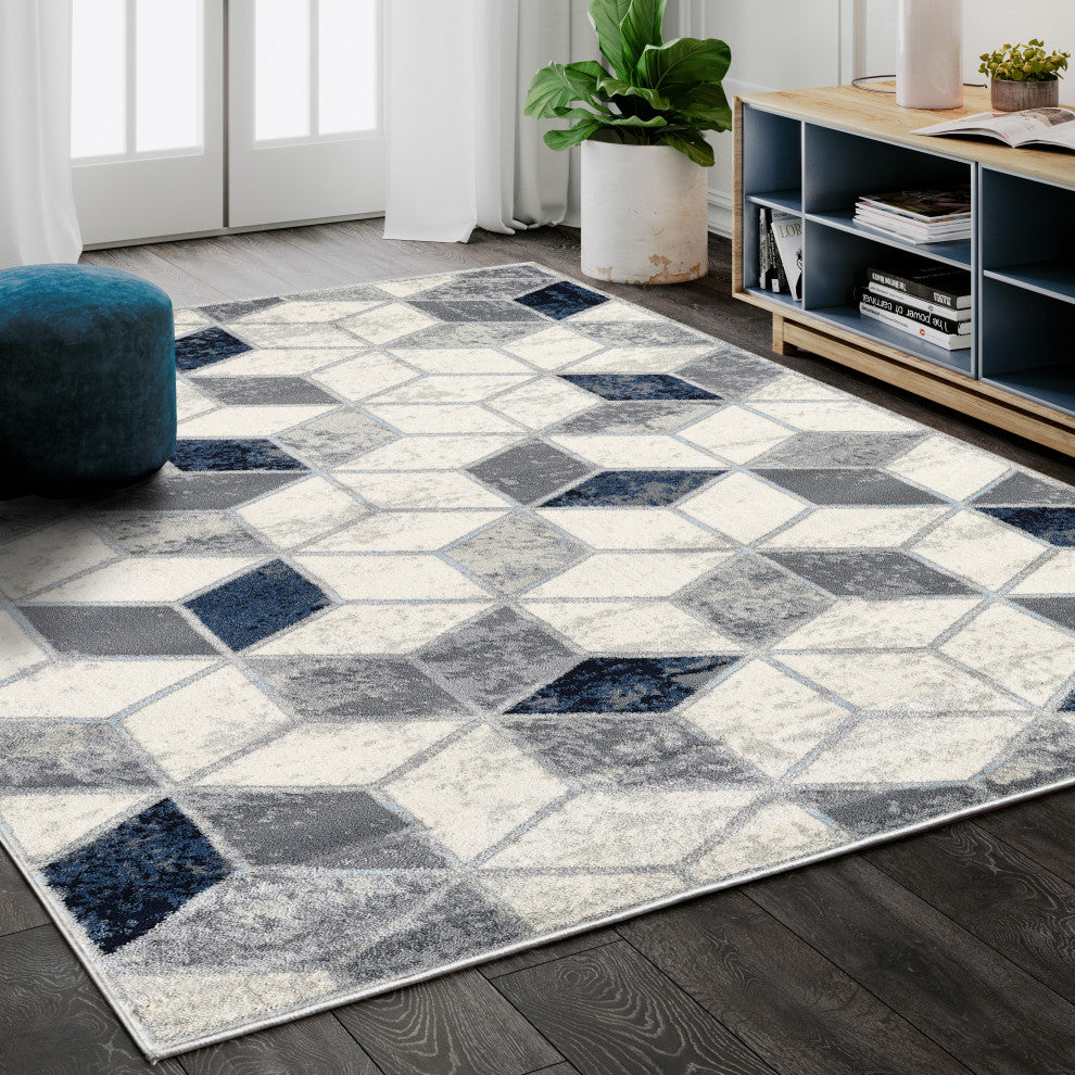 Abani Arto ART120A Geometric Cubes Neutral Grey Area Rug