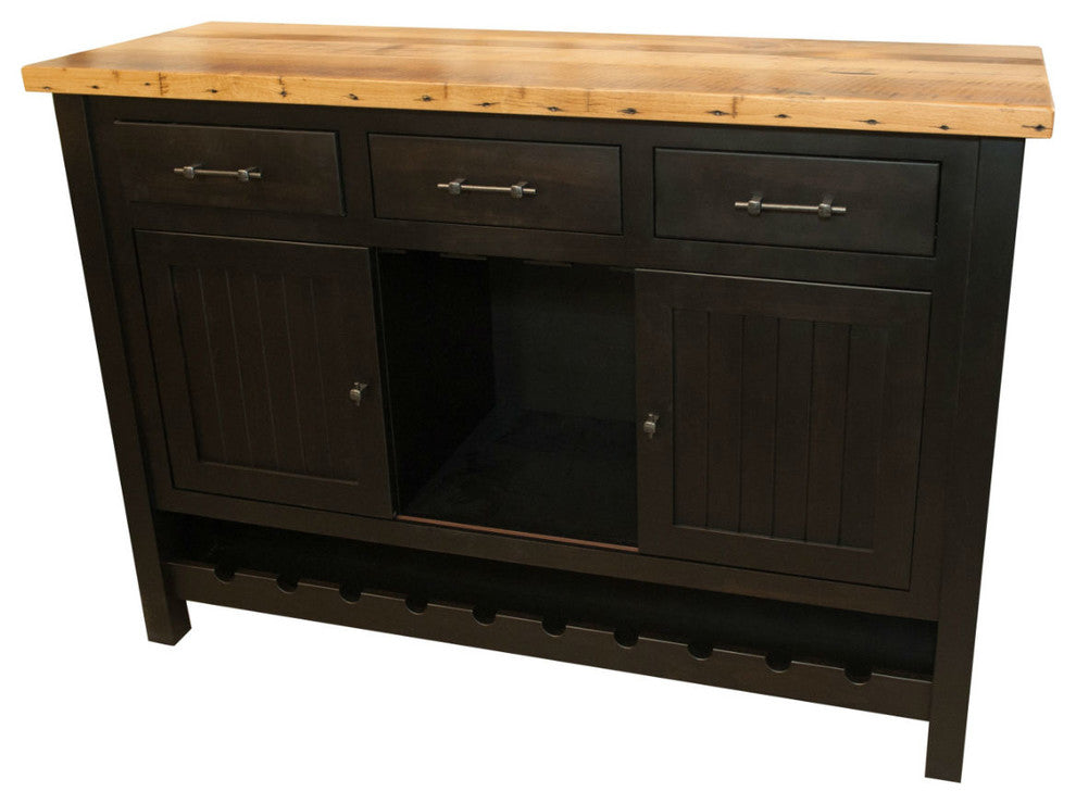 Wine Buffet Cabinet, 20x60, Reclaimed Top, Brown Maple Wood