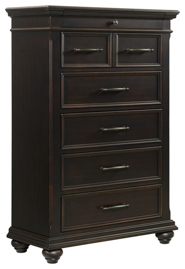 Maklaine Transitional Styled Wood 6-Drawer Chest in Black Finish