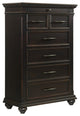 Maklaine Transitional Styled Wood 6-Drawer Chest in Black Finish