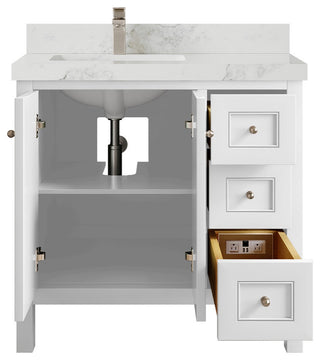 Nashville 36" Left Offset Bath Vanity, White 2" Calacatta Nuvo
