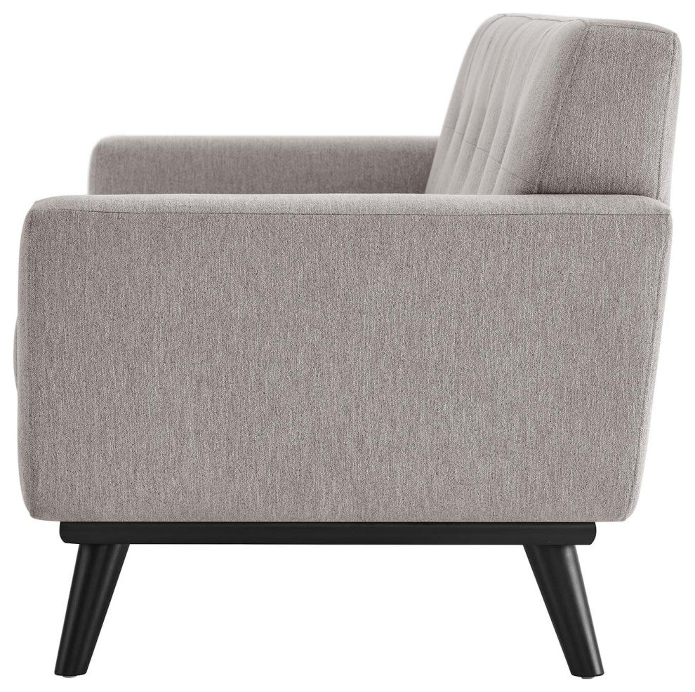 Loveseat Sofa, Gray, Fabric, Modern, Mid Century Hotel Lounge Cafe Lobby