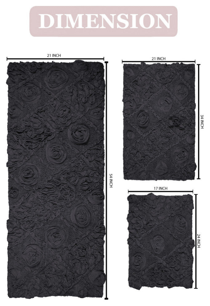 Modesto Bath Rug Bath Rugs Set, 3-Piece Set With Runner, Gray