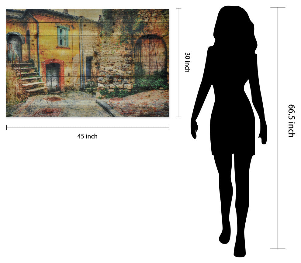 "Old Town" Wall Art Giclee Printed On Solid Fir Wood Planks