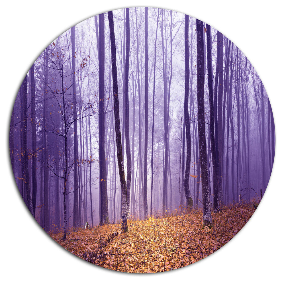 Magenta Foggy Fairytale Forest, Forest Round Wall Art, 36"