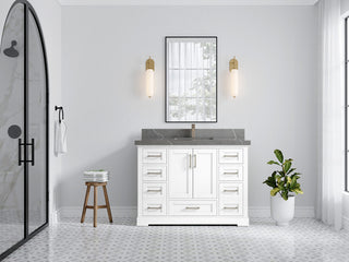 Boston 48 Single Sink Bath Vanity in White 2" Piatra Gray