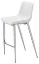 Bar Stool Chair Barstool, Set of 2, Faux Vinyl Leather, Steel, White, Silver