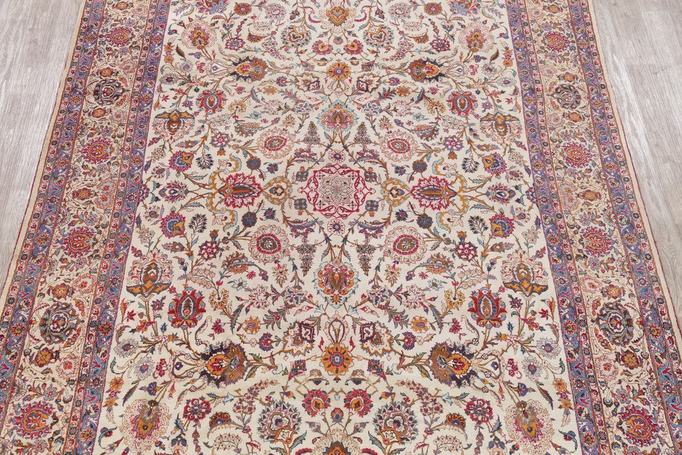 Consigned, Wool Antique Persian Oriental Handmade Area Rug, Beige, 13'9"X8'9"