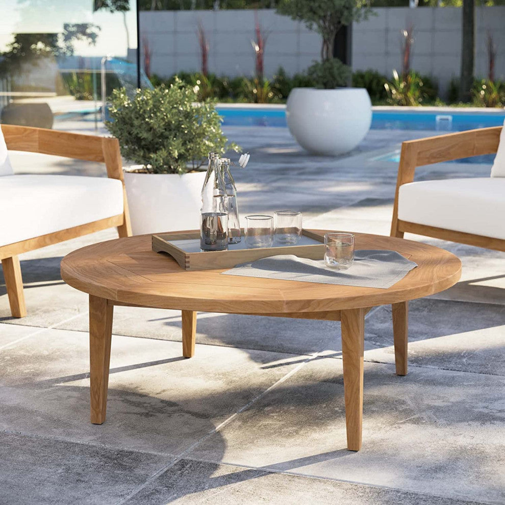 Durable Outdoor Coffee Table, Premium Teak Wood Construction and Round Top