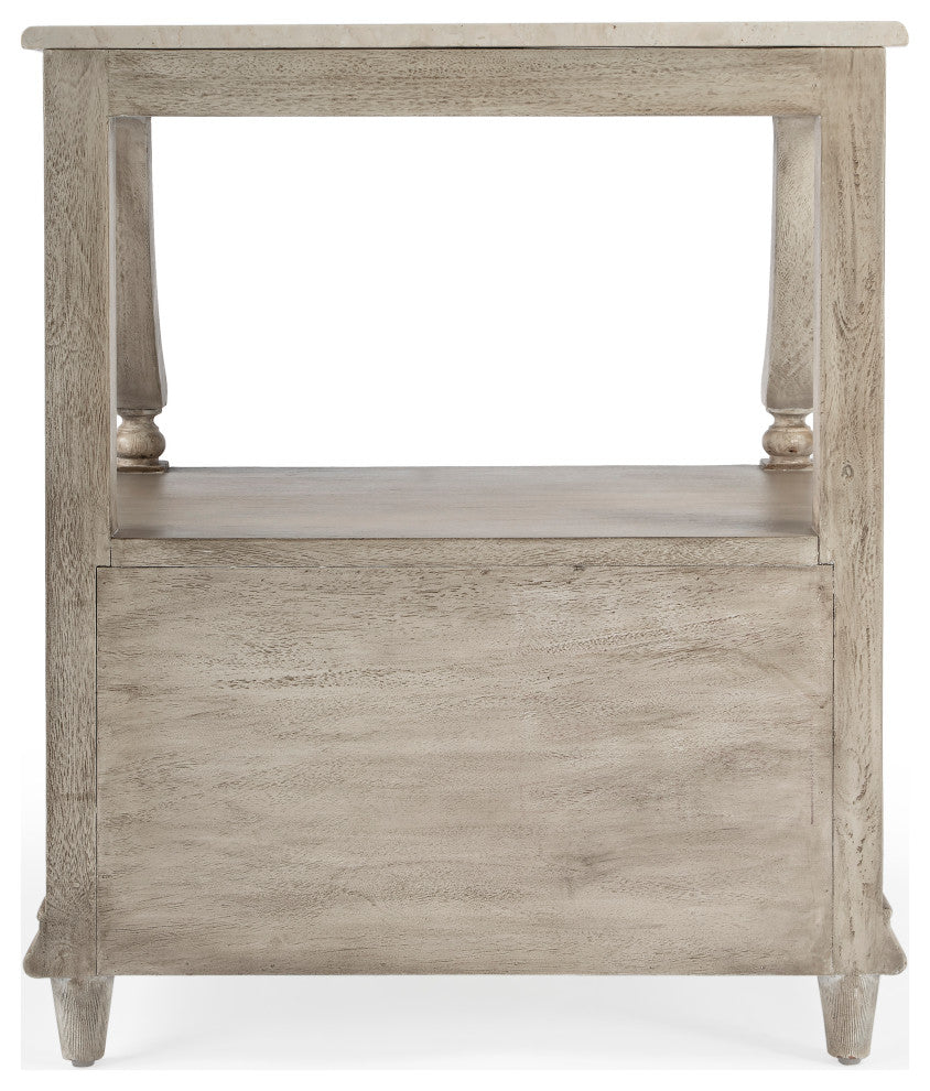 Mabel Genuine Marble and Wood 1-Drawer Nightstand, Gray