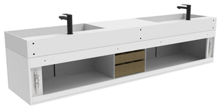 CastelloUSA Amazon 84" Wall Mounted Bathroom Vanity Set, White, White Top, Black Handles