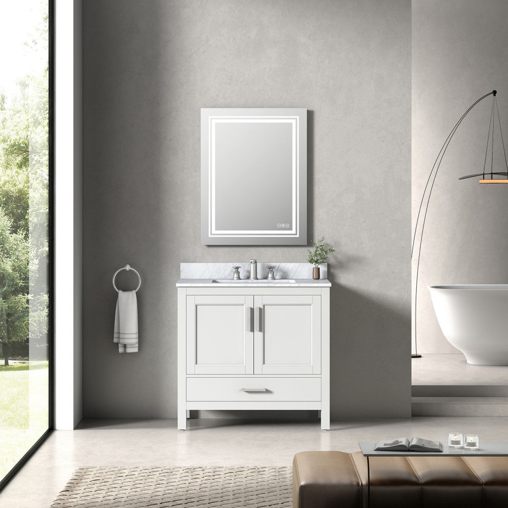 36" Plywood Freestanding Bathroom Vanity Set with Drawer and Doors, Matte White