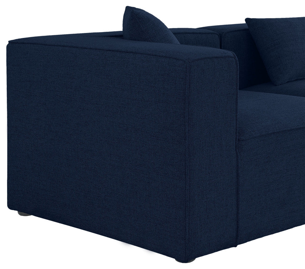 Cube Upholstered Modular Sofa, Navy, 3-Piece: 1 Armless Chair, 2 Corner Chair, Linen Texured Fabric