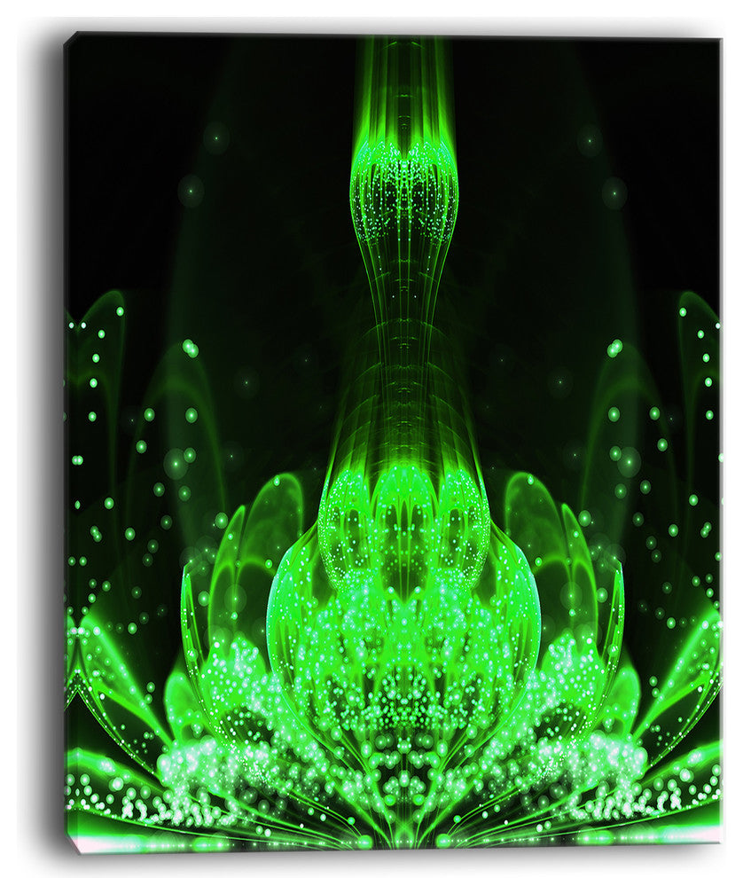 "Glossy Bright Green Fractal Flower" Floral Wall Art Canvas, 12"x20"