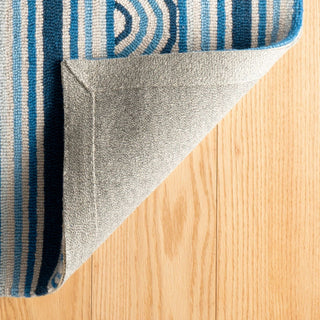 Kit Kemp x Dash & Albert Button Blue Hand Hooked Wool Rug, Blue, 2'6" x 8'