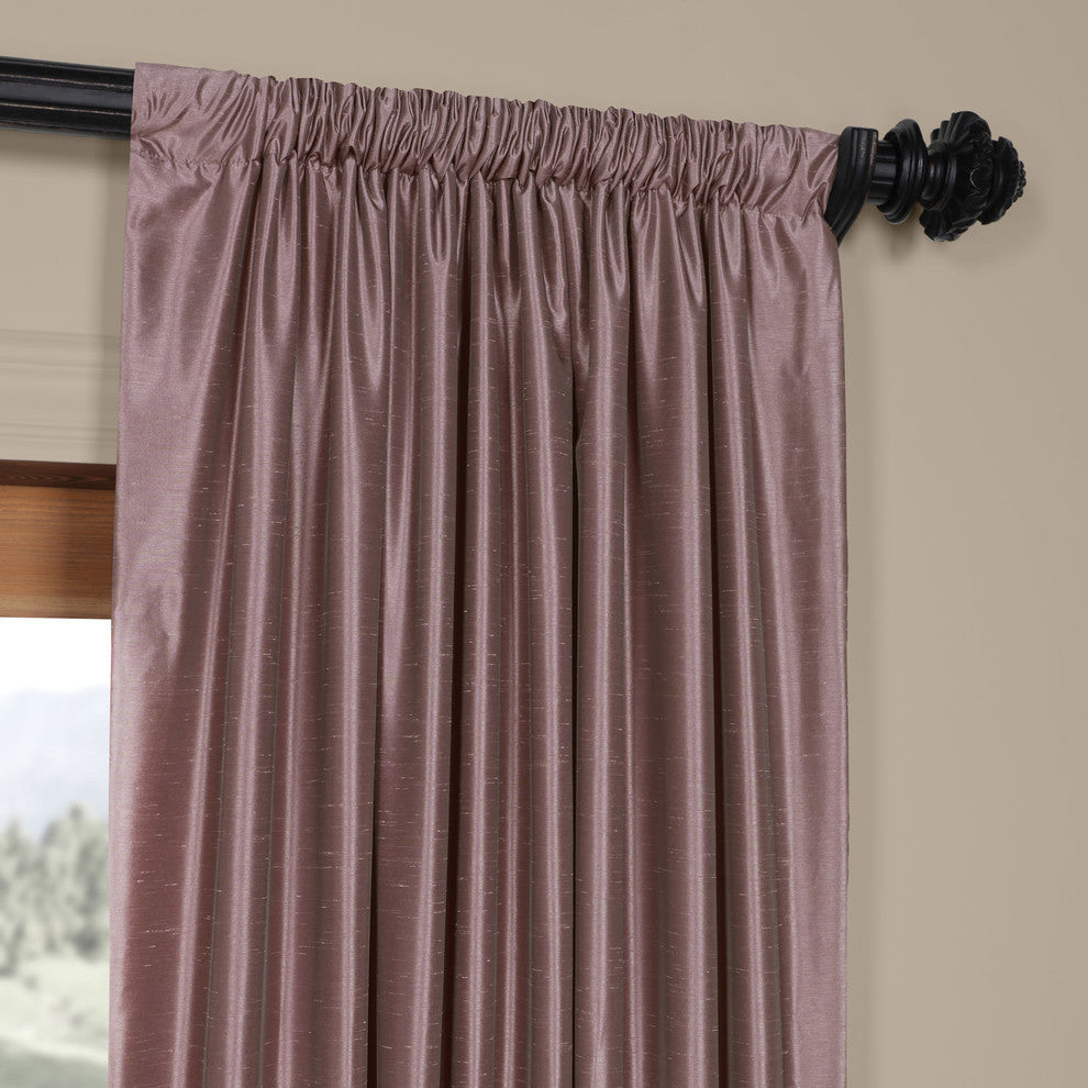Smokey Plum Vintage Textured FauxDupioni Silk Curtain Single Panel, 50"x120"