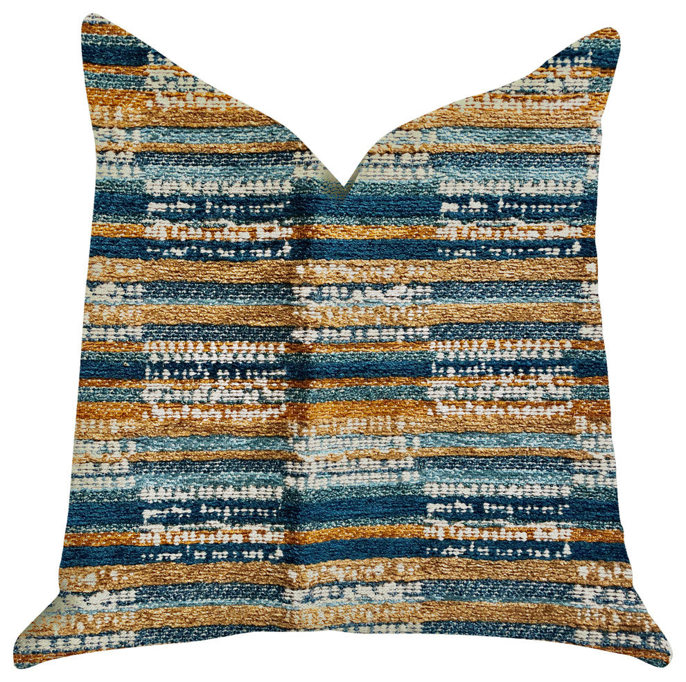 Timber Blue and Beige Textured Luxury Throw Pillow, 24"x24"
