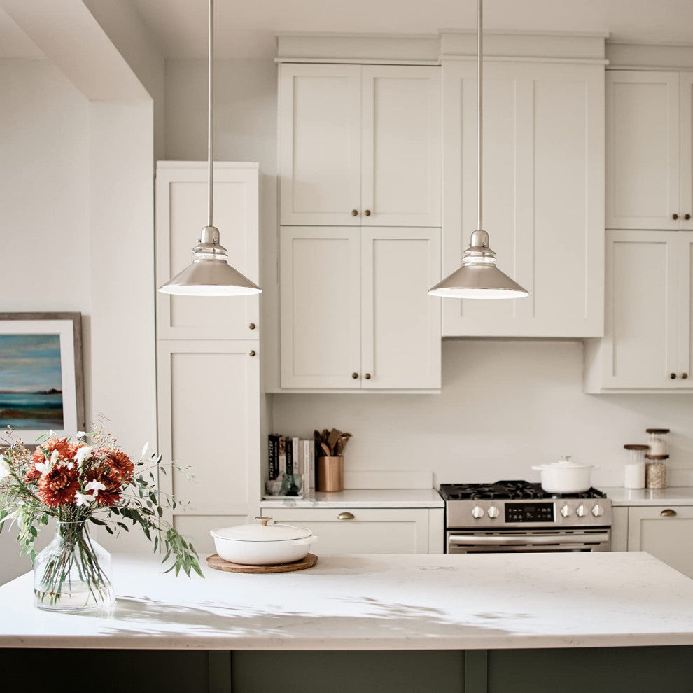 Contemporary Kitchen Pendant Light in Brushed Nickel, Elegant 1-Light Design