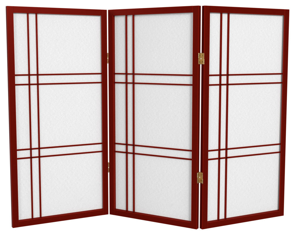 3' Tall Double Cross Shoji Screen, Rosewood, 3 Panels