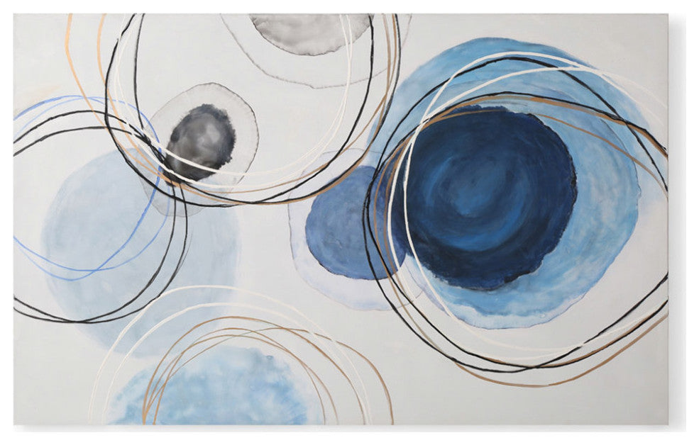 Inkwell Ripples Modern Hand Painted Canvas Abstract Art - 80" x 50"