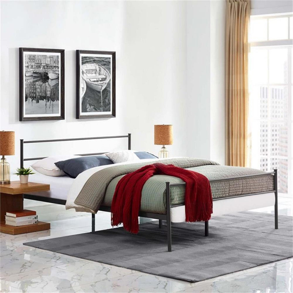 Modway Alina Powder Coated Sturdy Steel Queen Platform Bed Frame in Brown