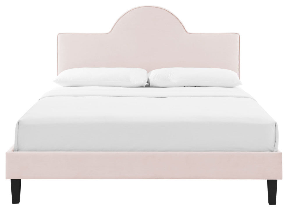 Platform Bed Frame, King Size, Pink, Velvet, Modern, Bedroom Master Guest Suite