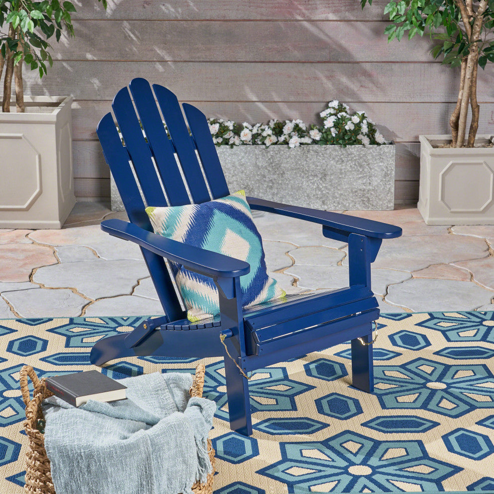 GDF Studio Cara Outdoor Foldable Acacia Wood Adirondack Chair, Blue Finish