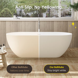 Ryder Flatbottom Freestanding Solid Surface Soaking Bathtub, Matte White, 59inch