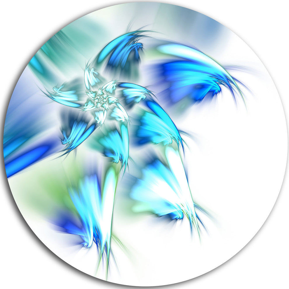 Blue And Green Fractal Flower, Floral Disc Metal Artwork, 23"