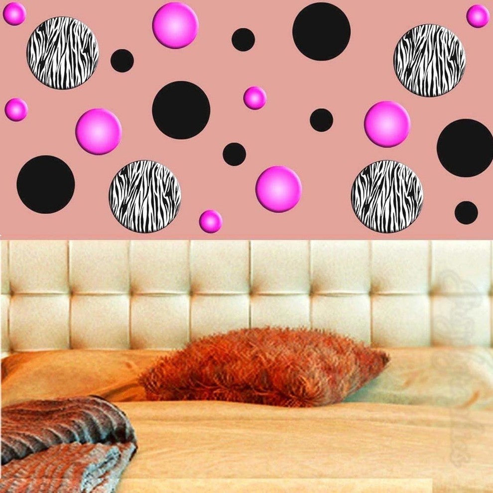 VWAQ Zebra Stripe Wall Decal Polka Dots Zebra Print Circles Pink Girl Room Decal