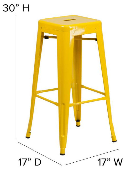 Kai Commercial Grade 30"H Metal Counter Stool, Yellow/Teak
