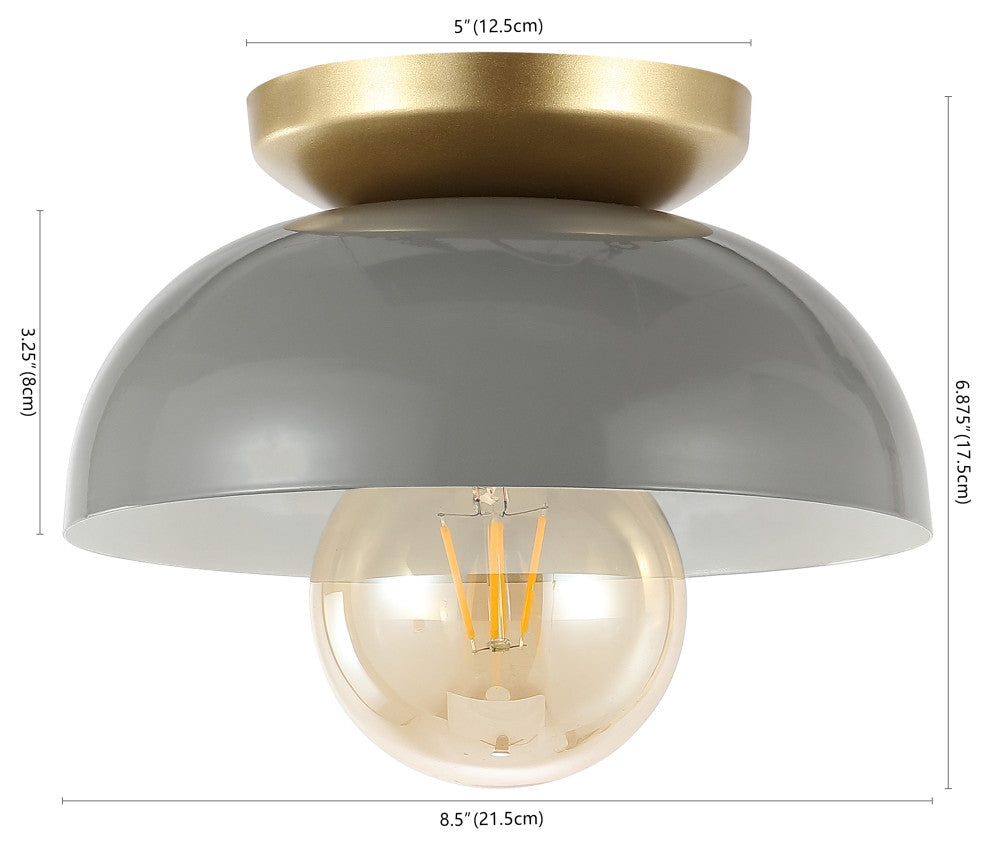 Paulina 8.5" 1-Light Classic Industrial Iron LED Flush Mount, Gray/Gold Painting