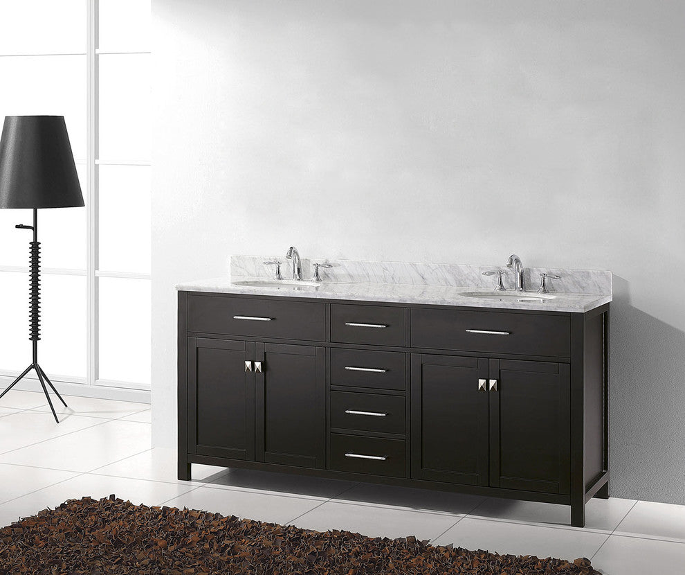Caroline 72" Double  Sink Espresso  Vanity Espresso with Brushed Nickel Faucet