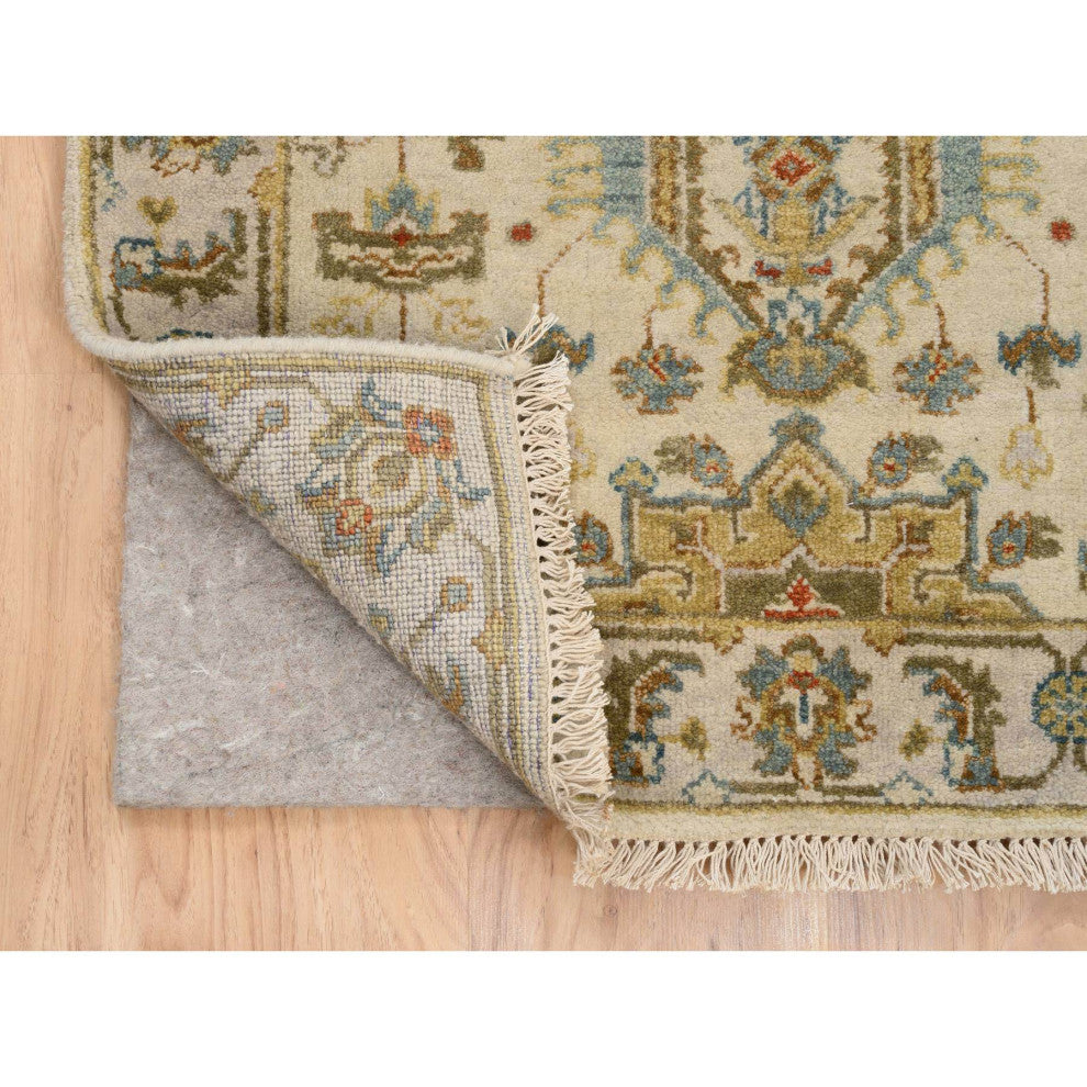 Ivory, Karajeh Design, Soft Pure Wool, Hand Knotted, Oriental Rug, 2'7" x 9'9"
