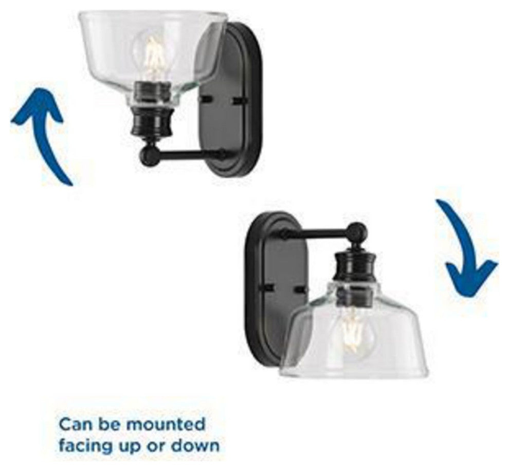 Singleton 1-Light 7.62" Matte Black Farmhouse Vanity Light, Clear Glass Shade
