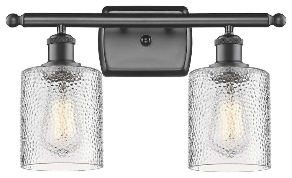 Cobbleskill 2-Light Bath Fixture, Clear Ripple Glass, Oil Rubbed Bronze