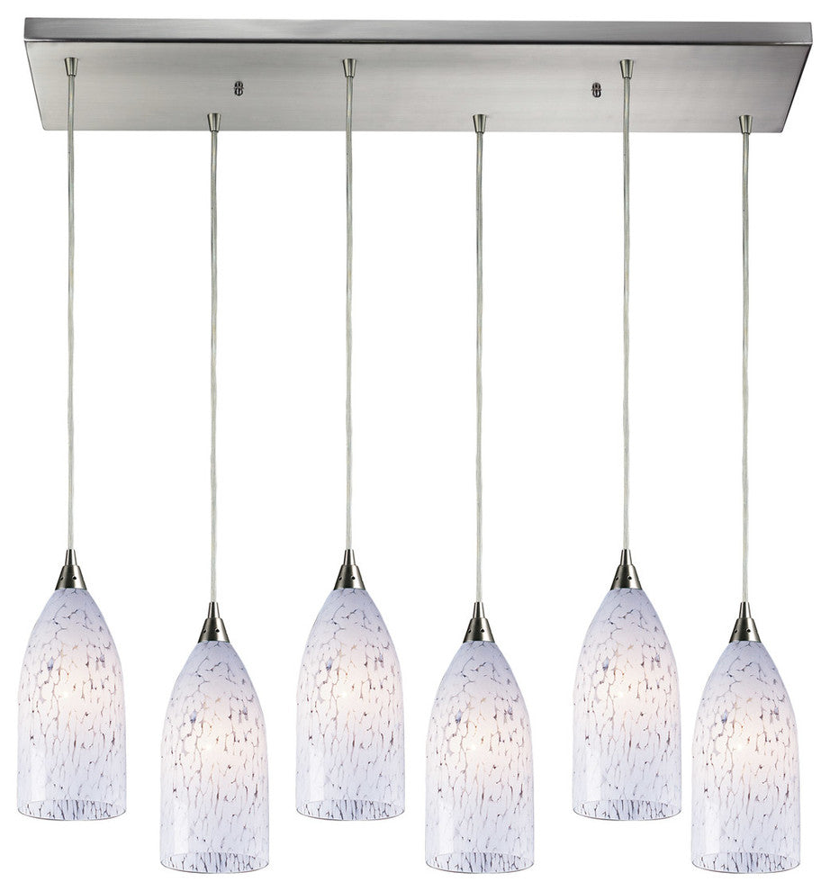 Verona 6-Light Satin Nickel Pendant, Snow White Glass