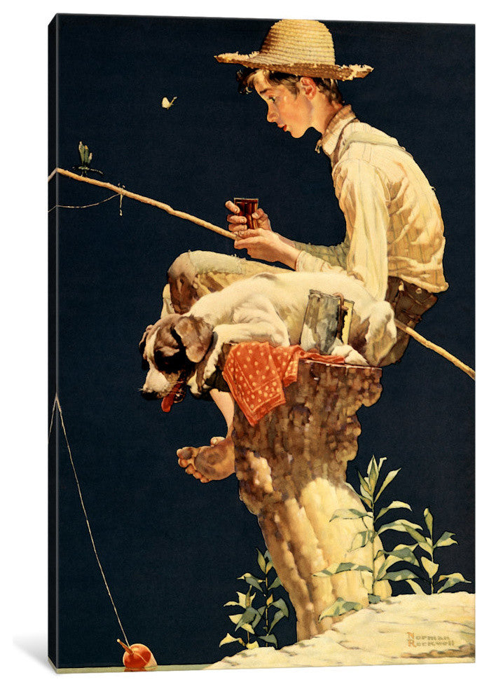 "Boy Fishing" by Norman Rockwell, 18x12x1.5"