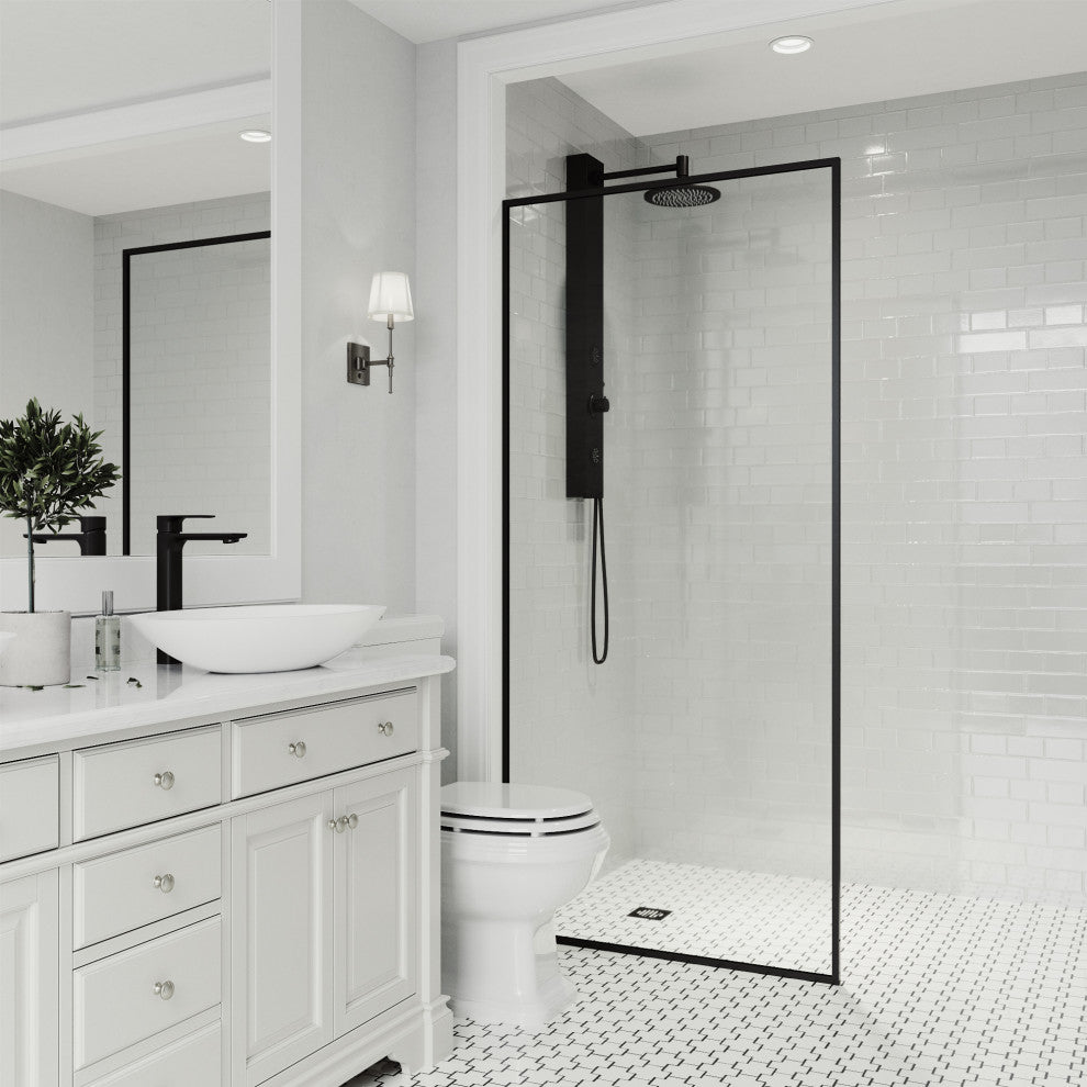 VIGO Meridian Framed Fixed, Matte Black, Shower Screen, 34" W X 74" H, Clear Glass