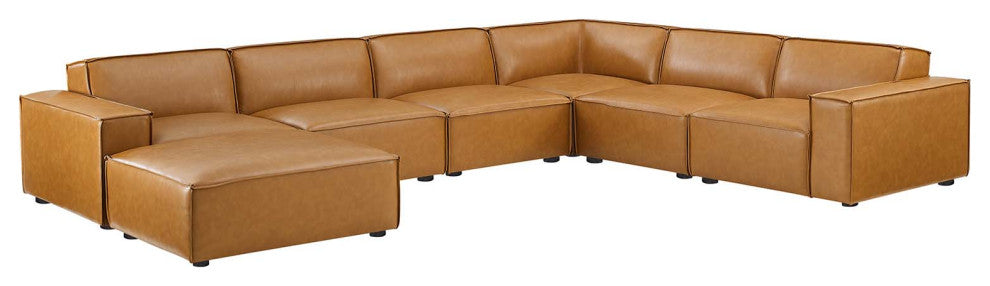 Sectional Sofa Set, Faux Vegan Leather, Tan, Modern, Living Lounge Hospitality