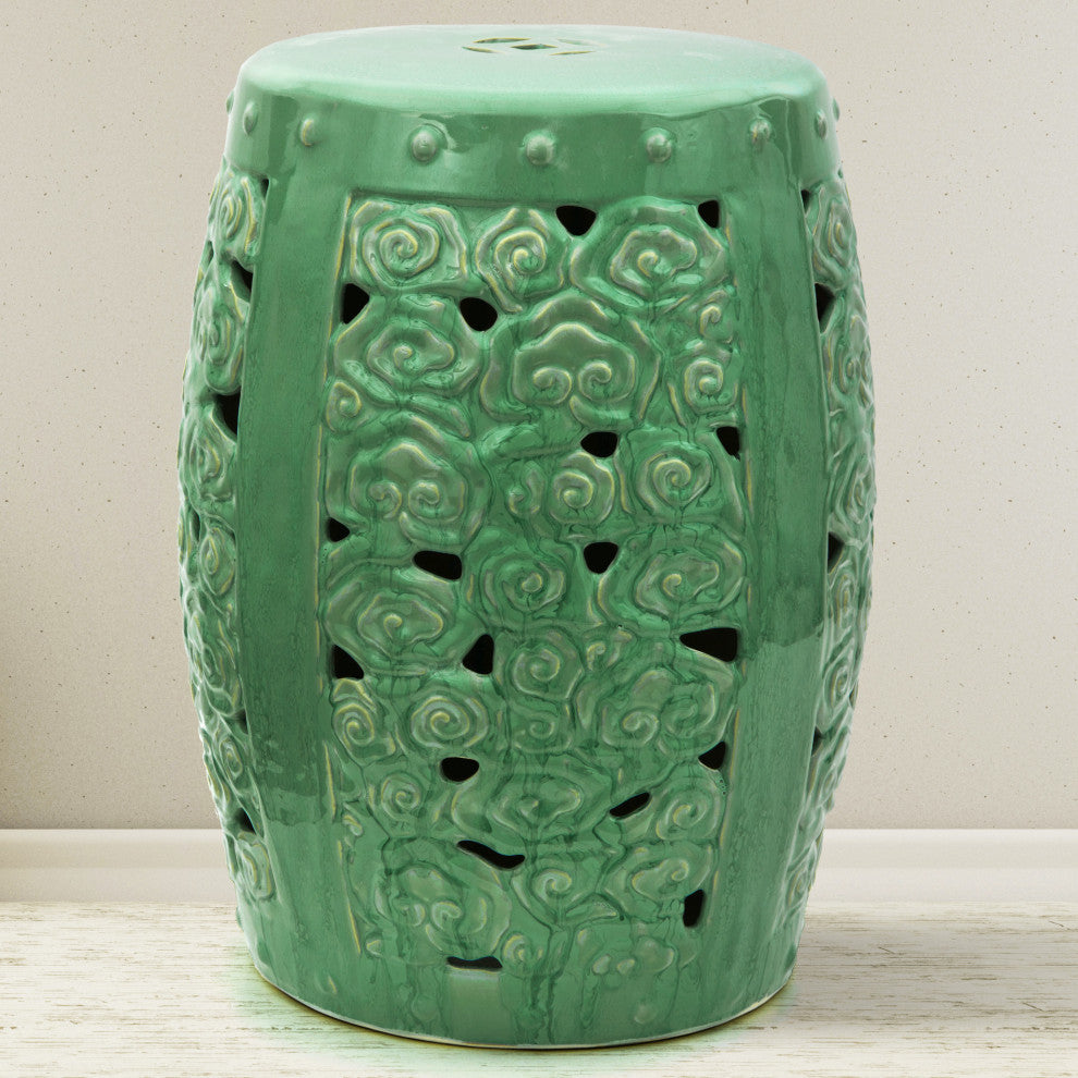 18" Carved Clouds Porcelain Garden Stool