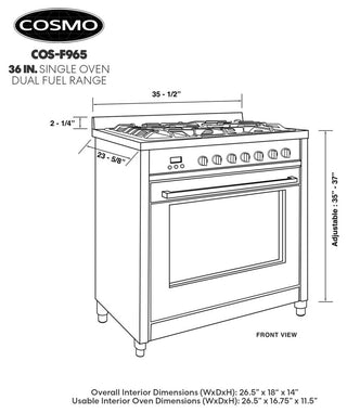 36 in. Stellar Collection 3.8 cu. ft. Dual Fuel Range, 5 Burner, Convection Oven