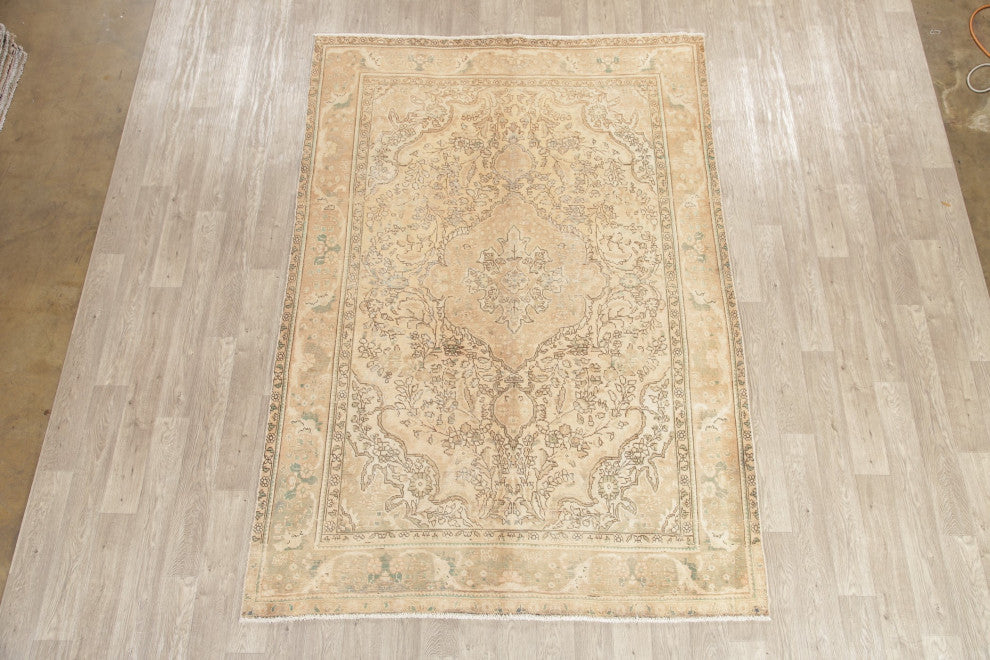 Consigned, Distressed Traditional Vintage Area Rug Handmade Persian, Yellow, 7x9