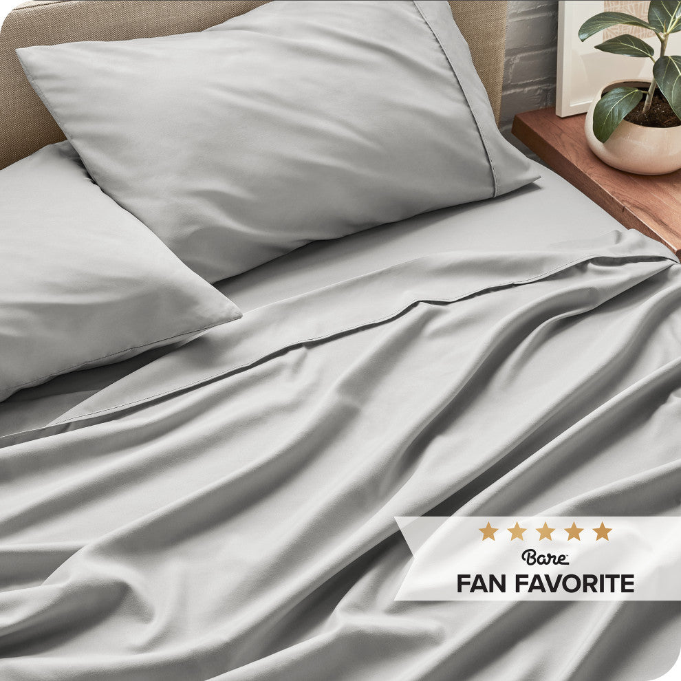 Bare Home Twin XL 1800 Microfiber Sheet Set, Light Gray