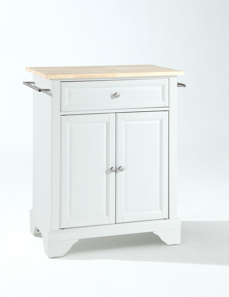 LaFayette Natural Wood Top Portable Kitchen Island, White Finish