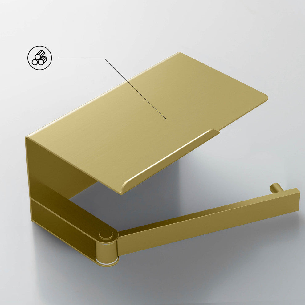 Deco Toilet Paper Holder With Shelf, Brushed Gold