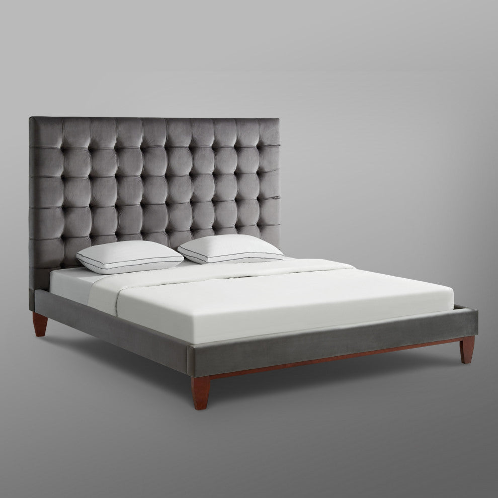 Baldwin Button Tufted Platform Bed, Silver Gray, Queen