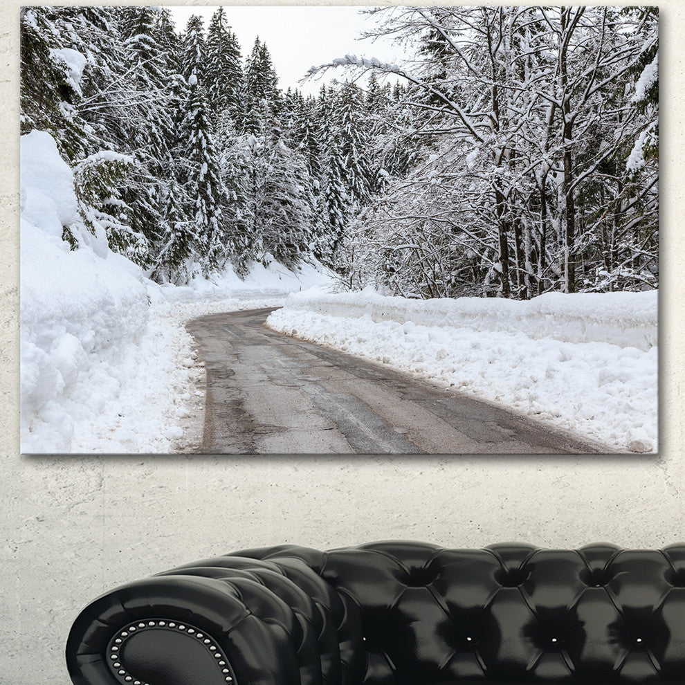 Foggy Winter Road in Slovenia, Large Landscape Canvas Art, 60"x28"