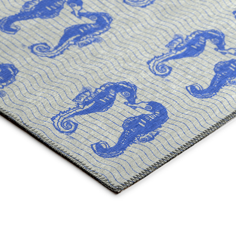 Indoor/Outdoor Seabreeze SZ15 Navy Machine Washable 8' x 8' Round Rug
