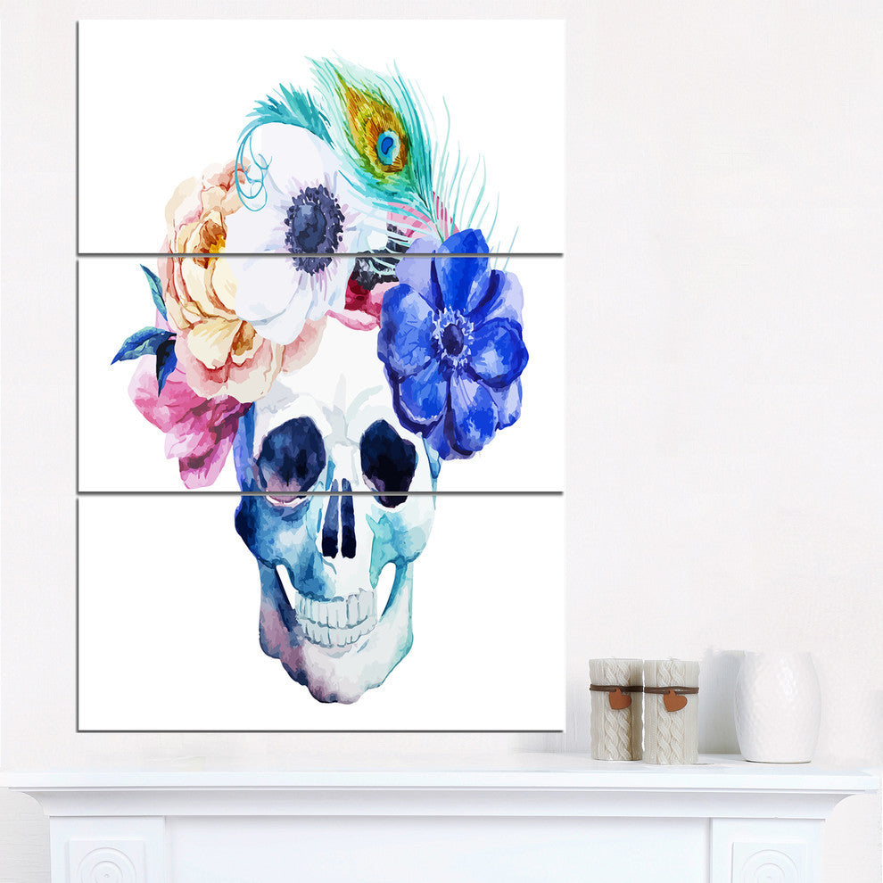 "Anemones and Skull" Digital Glossy Metal Wall Art, 3 Panels, 28"x36"